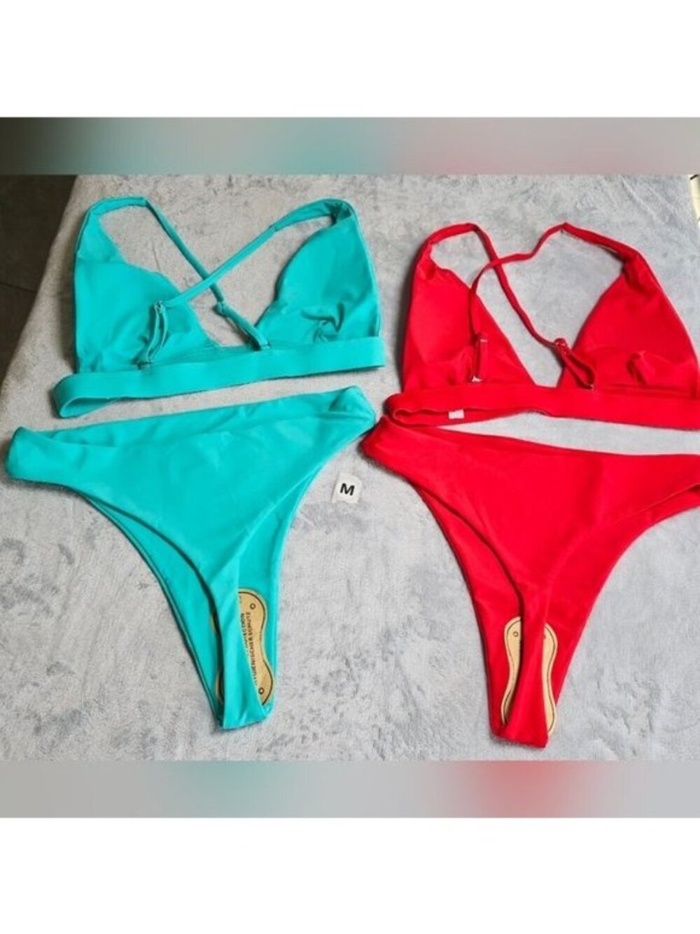 133.🆕Med Bundle Aqua and Red Thong Bikini Set Criss Cross Adjustable Straps - Picture 2 of 6